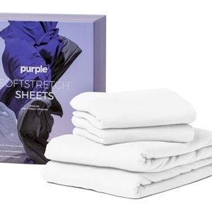 Purple SoftStretch sheet set queen white